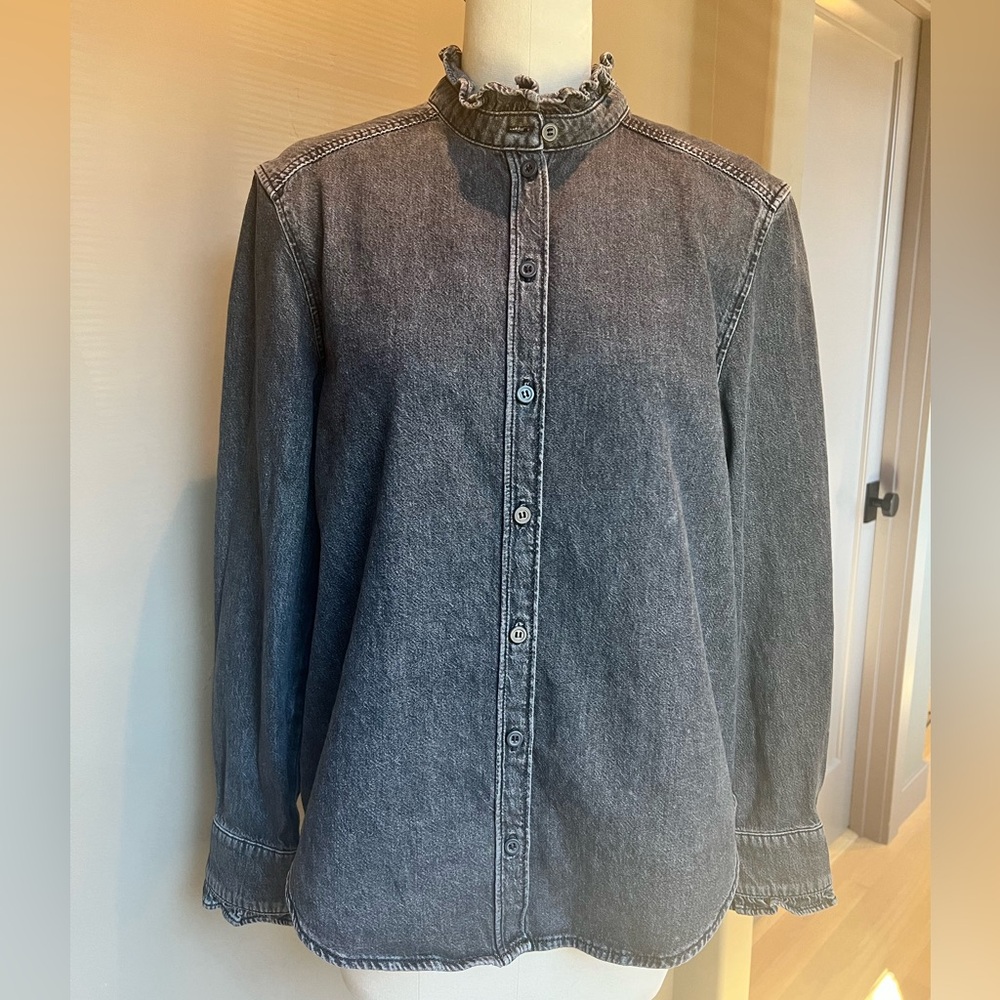 & Other Stories Washed Denim shirt w/ Ruffle and Back Placket detail.
